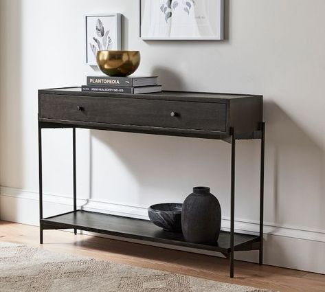 CONSOLE | Pottery Barn Foyer Furniture, Reclaimed Wood Console Table, Console Table With Drawers, Small Space Solutions, Hallway Furniture, Wood Console Table, Wood Console, Entryway Furniture, Sofa Tables