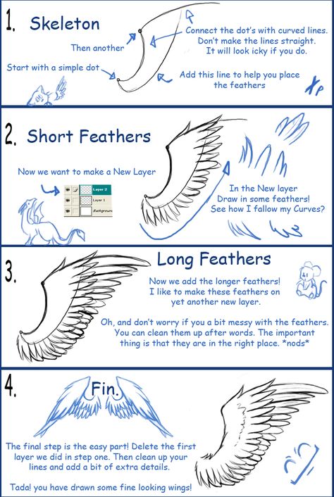 Tutorial: Simple Feathered Win by Lady-Leaf on DeviantArt How To Draw Feathered Wings, How To Draw Folded Wings, How To Draw Angel Wings Step By Step, How To Draw Feathers, Drawing Advice, Phoenix Drawing, Wings Sketch, Draw Birds, Angel Wings Drawing