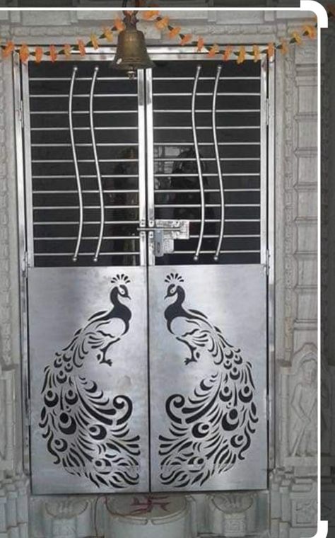 Temple Gate Design Steel, Ms Safety Door Design, Steel Gate Design Double Door, Main Grill Gate Design, Latest Gate Design, Iron Main Gate Design, Main Gates, Steel Railing Design, Door And Window Design