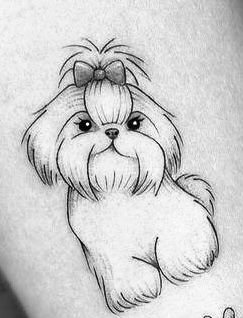 Shih Tzu Tattoo, Dog Sketch Easy, Tattoo Perro, Puppy Drawing Easy, Animal Sketches Easy, Dog Drawing Tutorial, Dog Caricature, Small Dog Tattoos, Red Tattoo Ideas