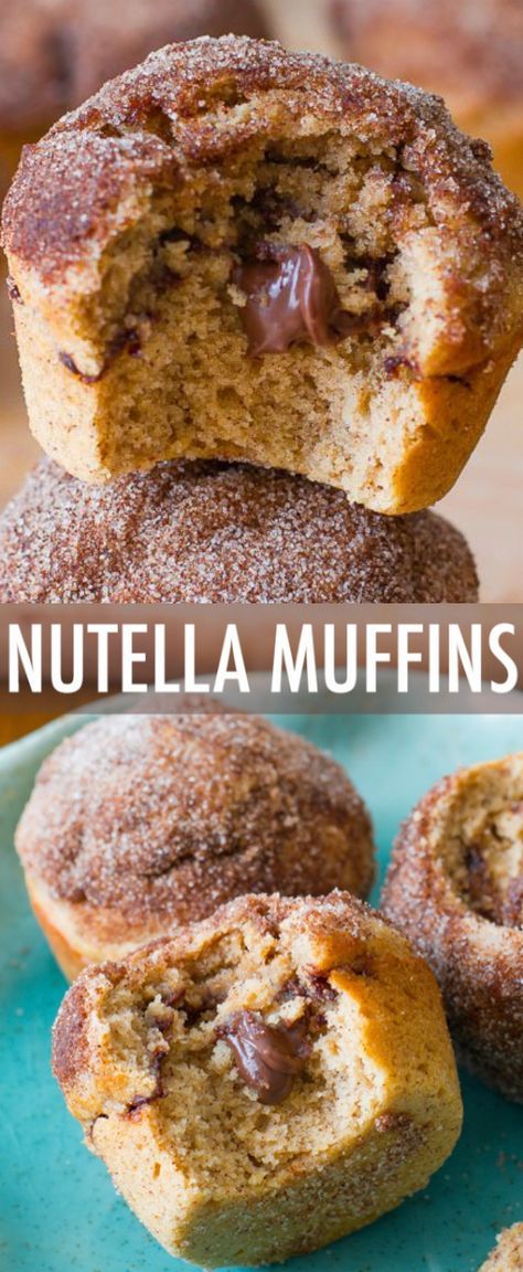 Stuffed Muffins, Cinnamon Sugar Muffins, Nutella Muffins, Filled Muffins, Nutella Recipes, Pumpkin Spice Cupcakes, Food Cakes, Cinnamon Sugar, Muffin Recipes