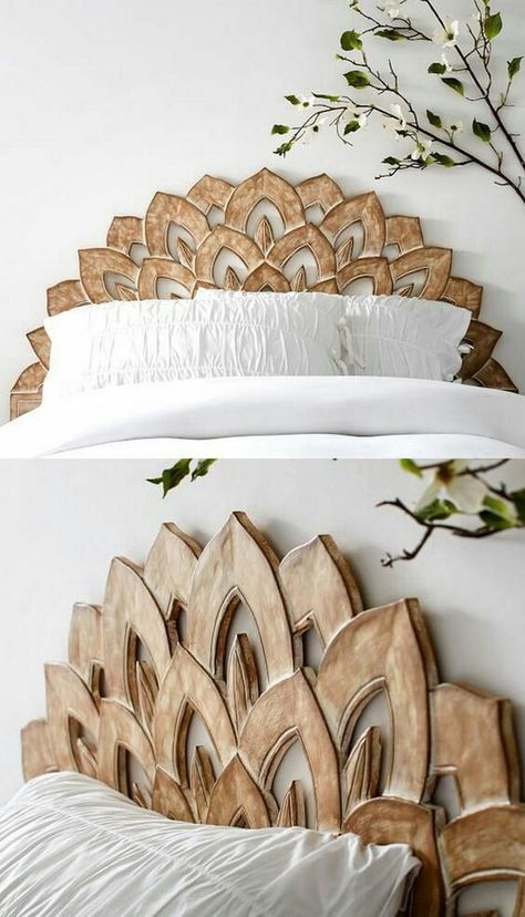 Diy Seng, Bed Headboard Ideas, Faux Headboard, Head Boards, Pola Macrame, Hemma Diy, Diy Headboards, Wooden Headboard, Diy Headboard