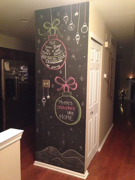 Christmas Wall Murals, Chalkboard Wall Christmas, Christmas Chalk Wall Art, Christmas Chalk Wall Ideas, Chalk Wall Christmas Ideas, Street Wall Painting Ideas Creative, Christmas Chalk Wall, Work Christmas Party Ideas, Wall Painting Ideas Creative