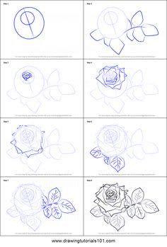 Simple Rose Outline, Red Rose Sketch, Rose Drawing Tutorial, Rose Pencil Drawing, Red Rose Art, Sketch Rose, Rose Drawing Simple, Rose Step By Step, Rose Outline