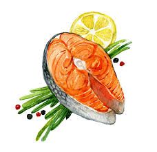 Salmon Drawing, Photo Grill, Noodle Art, Salmon Sashimi, Food Artwork, Art Tutorials Watercolor, Watercolor Beginner, Lemon Rosemary, Salmon And Rice