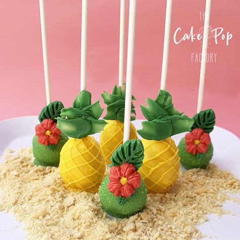 These adorable cake pops would look really nice at a hawaiian party or tropical paty. The pineapple cake pop and the hibiscus flower cake pops are made to order and any flavor or your choice.   We are located in Doral, FL and offer free pickup and local delivery. Delivery fee varies per location. Visit our website, www.thecake-popfactory.com and follow us on instagram @the.cake.pop.factory. Message us if you have any questions. Hawaiian Cake Pops, Luau Cake Pops, Diy Cake Pop Stand, Pineapple Cake Pops, Hawaiian Theme Cakes, Tropical Cake Pops, Fake Party, Hibiscus Cake, Tropical Birthday Cake