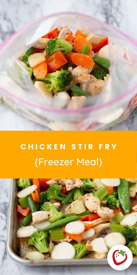 Veggie Freezer Meals, Chicken And Veggie Stir Fry, Crockpot Chicken And Vegetables, Stir Fry Meal Prep, Healthy Frozen Meals, Vegetable Stir Fry Recipe, Chicken Freezer Meals, Freezable Meals, Healthy Freezer Meals