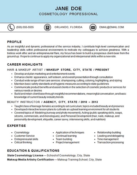 Cosmetology Resume Example - http://www.resume-resource.com/cosmetology-resume-example?utm_source=rss&utm_medium=sendible&utm_campaign=RSS #resume Cosmetology Resume, Hairstylist Resume, Makeup Artist Resume, Cosmo School, Artist Resume, Free Resume Examples, Resume Ideas, Career Help, Cosmetology Student