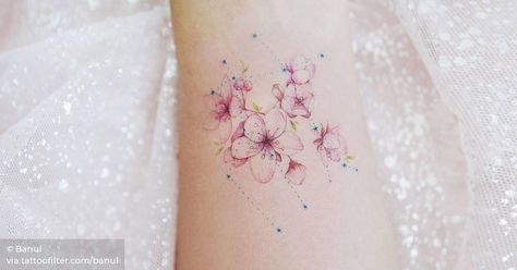 Gemini constellation and cherry blossoms tattoo on the Blossoms Tattoo, Model Tattoos, Tattoo Son, Gemini Constellation, Gemini Tattoo, Inner Forearm, Tattoos For Lovers, Cat Tattoos, Delicate Tattoo