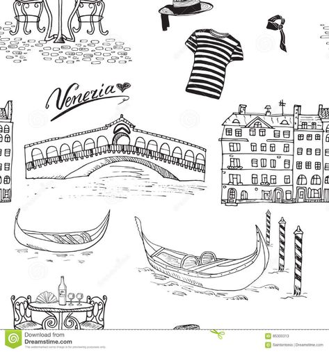 Italy Travel Tattoo Ideas, Venice Tattoo Ideas, Venice Tattoo, Cafe Table And Chairs, Italy Sketches, Venice Boat, Gondola Venice, Sticker Sleeve, Map Of Italy