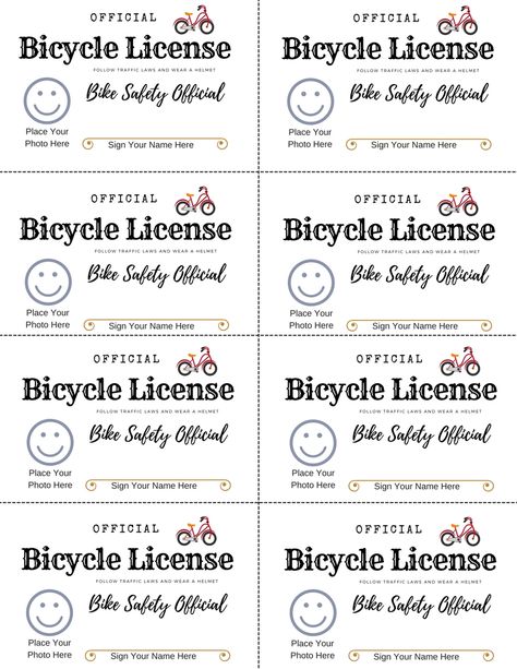 Free printable bike safety license to teach kids bicycle safety through play. Fun pretend play driver's license cards for kids. Bike Safety Activities, Camping First Aid Kit, Summer Safety, Safety Week, Bike Rally, Bicycle Safety, Safety Kit, Primary Activities, Bike Safety