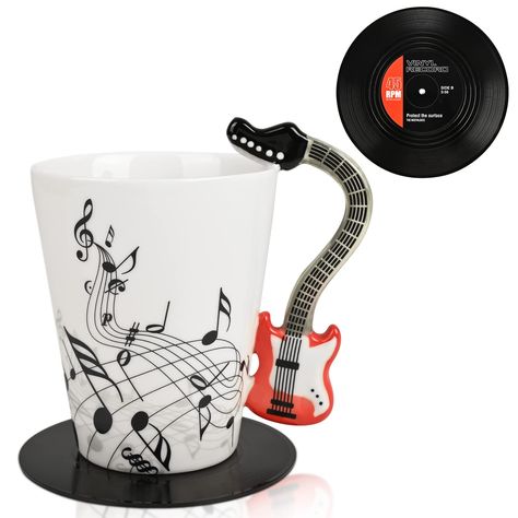 Gifts For Guitar Players, Record Coaster, Guitar Mug, Musical Gifts, Diy Father's Day Crafts, Guitar Aesthetic, Gifts For Music Lovers, Red Guitar, Musical Gift