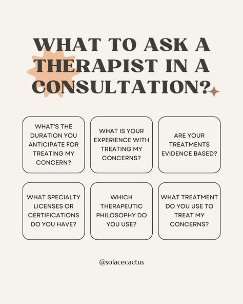 Starting therapy? 🤔 Sometimes therapists will provide a brief 15-20 min consultation session prior to ask key questions in order to ensure a great fit. Although the time is limited, asking a few of these can help you towards finding a therapist who meets you where you are at: 1️⃣ What’s your approach or style? 2️⃣ How do you track progress? 3️⃣ What’s your experience with [specific issue]? 4️⃣ What should I expect in our sessions? 5️⃣ How do you handle confidentiality? . Your journey to heali... Starting Therapy, Are You Experienced, Therapy Worksheets, Emotional Development, Financial Success, Emotional Intelligence, Social Skills, Counseling, Philosophy