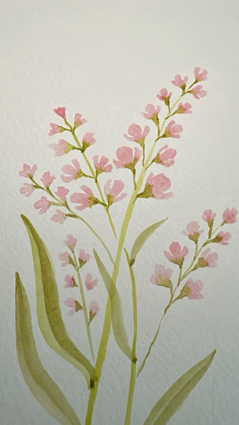 #flowers #watercolor Flower Simple Painting, Watercolor Flower Easy, Pink Flower Painting Easy, Easy Pink Watercolor Paintings, Watercolour Painting Easy, Step By Step Flower Painting, Watercolour Flowers Simple, Water Colours Painting For Beginners, Water Colors For Beginners