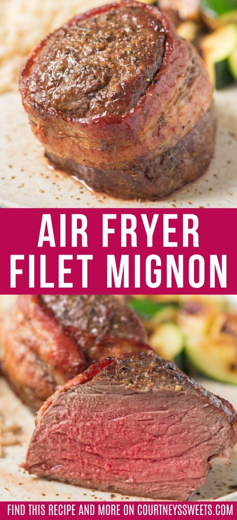 Filet Mignon Steak Recipes, Air Fryer Filet Mignon, Air Fryer Filet, Bacon Wrapped Filet Mignon, Filet Migon, Air Fry Bacon, Bacon Wrapped Steak, Bacon Wrapped Beef, Filet Mignon Recipe