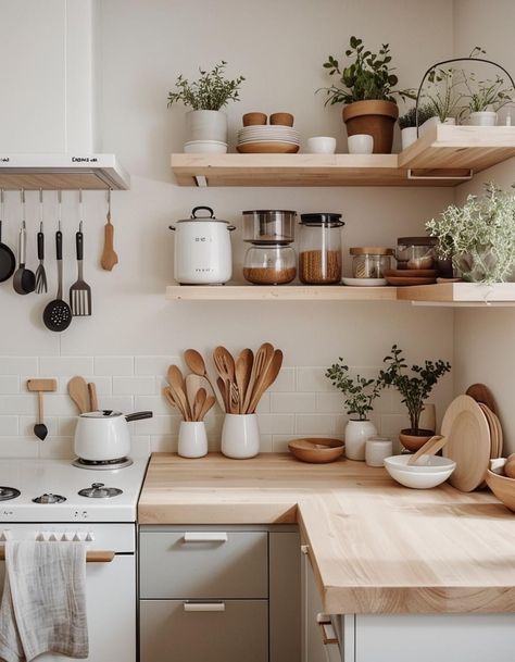 Tiny Kitchen Design, Desain Pantry, Boho Styl, Small Kitchen Decor, Casa Vintage, Boho Kitchen, Grey Kitchens, Grey Kitchen, Kitchen Shelves