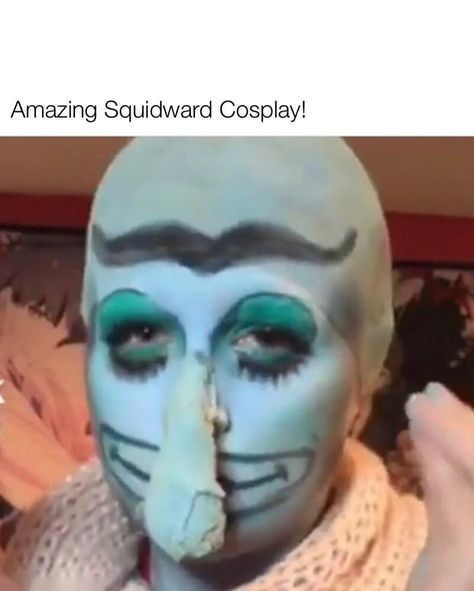 Squidward Halloween Costume, Squidward Cosplay, Squidward Makeup, Funny Face Paint Ideas, Squidward Costume, Funny Face Paint, Spongebob Costumes, Spongebob Costume, Shower Makeup