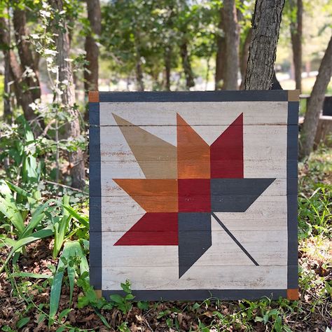 Introducing the Maple Leaf Barn Quilt Design from Tweetle Dee Maple Leaf Barn Quilt, Christmas Barn Quilt Patterns, Barn Quilt Patterns Meanings, Fall Barn Quilts, Chicken Barn Quilt, Christmas Barn, Goat Barn, Paint Collection, Painted Barn Quilts