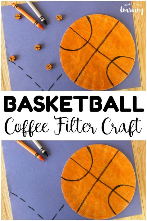 Easy Coffee Filter Basketball Craft - Look! We're Learning! Summer Sports Crafts, Basketball Craft, Sport Themed Crafts, Basketball Crafts, Sport Art Projects, Sports Activities For Kids, March Crafts, Coffee Filter Crafts, Sport Craft