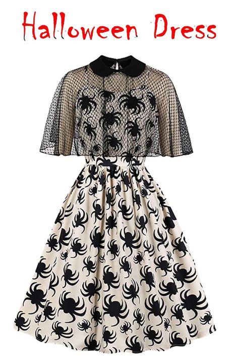 Two piece with one short cloak and strap dress.  Halloween dress for women. Girls halloween dresses. Black halloween dress. #halloweenclothes #halloweendress #halloween Single Piece Dress, Retro Summer Dress, Vestidos Retro, Egirl Clothes, Dark Dress, Patterned Midi Dress, Pin Up Dresses, Halloween Vintage, Vestidos Vintage