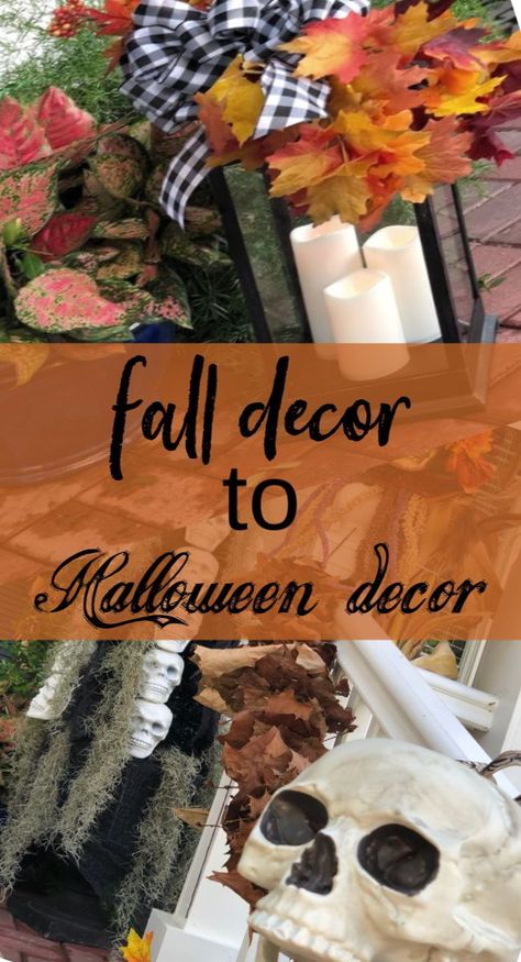 Easy tips for changing up your holiday decor from Fall to Halloween and back to Fall without taking everything down. Combining Fall And Halloween Decor, Diy Leaf Garland, Fall And Halloween Decor, Winter Door Decorations, Dollar Tree Pumpkins, Light Up Tree, Easy Fall Decor, Diy Leaves, Winter Door