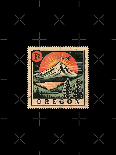 "Vintage Oregon Nature Stamp - Mountain, Forest, and Sunset Scenic Illustration" iPhone Case for Sale by tiigerdad | Redbubble Scenic Illustration, Oregon Nature, Outdoor Logos, Art 2024, Mail Stamp, Mountain Forest, Vintage Mushroom, Travel Logo, Vintage Graphic Design