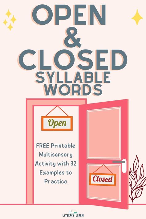 Reading Specialist Classroom, Closed Syllable Words, Open And Closed Syllables, Syllable Rules, Reading Interventionist, Teaching Vowels, Open Syllables, Syllables Activities, Closed Syllables