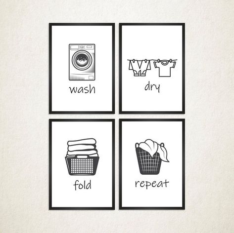 Laundry Room Quotes, Laundry Room Decor Diy, Wash Dry Fold Repeat, Laundry Room Wall Art, White Laundry Rooms, Laundry Wall, Laundry Wall Art, Wall Art Set Of 4, Laundry Room Art