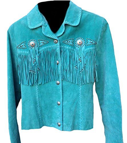 Classyak Women's Western Fringed High Quality Suede Leath... https://www.amazon.co.uk/dp/B01DENSIKS/ref=cm_sw_r_pi_dp_U_x_gnNlAbSYXWC6W Leather Jacket With Fringe, Style Leather Jacket, Beaded Work, Western Style Shirt, Turquoise Blue Color, Suede Leather Jacket, Turquoise Leather, Leather Wear, Cowboy Style