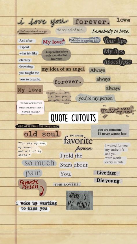 #quotes Word Collage Aesthetic, Love Quotes Aesthetic Vintage, Scrapbook Quotes Printable, Quotes For Scrapbook, Together Forever Quotes, Wiser Quotes, Small Love Quotes, Happy Birthday Sister Quotes, Sticker Quotes