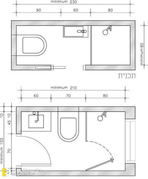 Bathroom Layout Dimensions - Engineering Discoveries تصميم دورة مياه, Small Bathroom Floor Plans, Small Bathroom Plans, Bathroom Layout Plans, Apartemen Studio, Small Shower Room, Bilik Air, Small Bathroom Layout, Bathroom Layouts