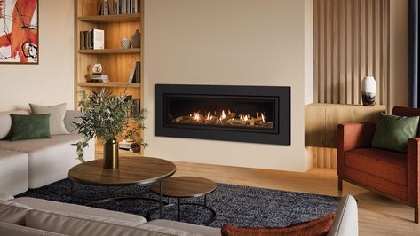 Gas Inset Fires - Gazco Gas Fires Fire Insert Ideas, Contemporary Gas Fires, Contemporary Fireplaces, Wall Gas Fires, 60s House, Solid Fuel Stove, Cavity Wall, Fire Video, Contemporary Fireplace