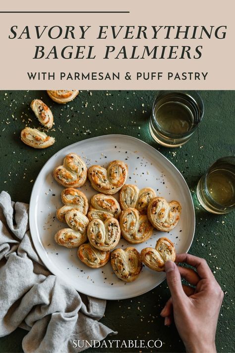 If you've never eaten a savory palmier, it's time to change that! These everything bagel palmiers are easy and a big crowd pleaser so they're great for parties or holidays like Thanksgiving and Christmas. Trust me when I say that this is one of the best appetizer recipes I've ever had. Puff pastry is filled with cream cheese, Parmesan, and everything bagel seasoning for a savory snack. Feel free to get creative - this recipe is made from scratch, is super simple, and comes together quickly! Savory Palmiers, Best Appetizer, Cheese And Wine, Everything Bagel Seasoning, Crowd Pleasing Appetizers, Bagel Seasoning, Big Crowd, Crowd Pleasing Recipes, Best Appetizer Recipes