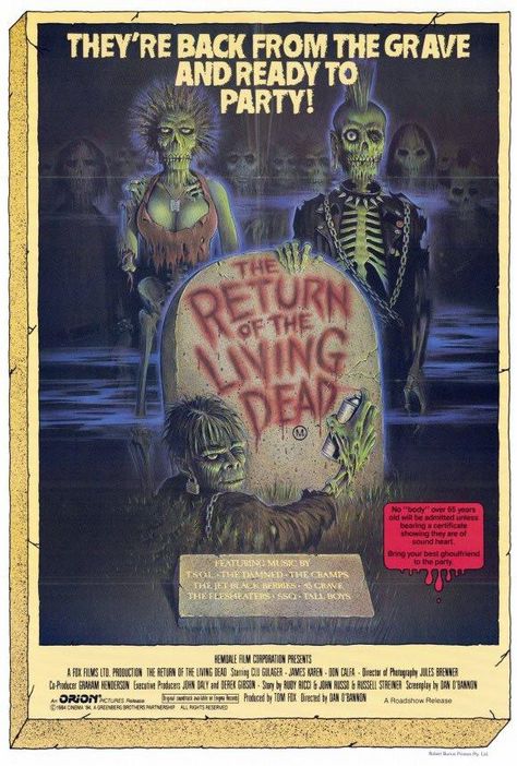 The Return of the Living Dead 27x40 Movie Poster (1985) Return Of The Living Dead, Horror Vintage, The Living Dead, 80s Horror, Zombie Movies, Horror Posters, Evil Dead, Classic Horror Movies, Horror Movie Posters