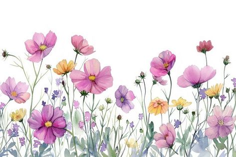 Delicate watercolor blue flowers | Free Photo Illustration - rawpixel Wildflower Illustration, Flower Pastel, Grass Painting, Photo Frame Wallpaper, Flower Bedroom, Flower Graphic Design, Delicate Watercolor, Wildflower Meadow, African Art Paintings