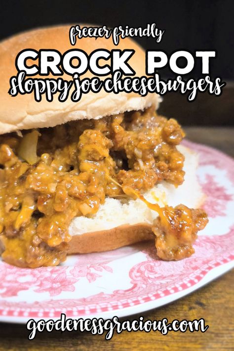 Freezer-Friendly Crock Pot Sloppy Joe Cheeseburgers Crock Pot Sloppy Joe, Cheeseburger Sloppy Joes, Sloppy Joe Recipe Crock Pot, Crock Pot Sloppy Joes, Sloppy Joes Sandwich, Sloppy Joes Easy, Taco Soup Crock Pot, Homemade Sloppy Joes, Crock Pot Tacos