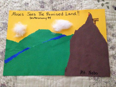 Moses almost makes it to the Promised Land, at least to Mt. Nebo and to the top of Pisgah. Take a look and share! Easy, cheap, biblical children's lessons. Children Bible, Old Testament Bible, Sunday School Kids, Preschool Bible, Christian Crafts, Bible Crafts For Kids, Childrens Bible, Bible Activities, Bible Lessons For Kids