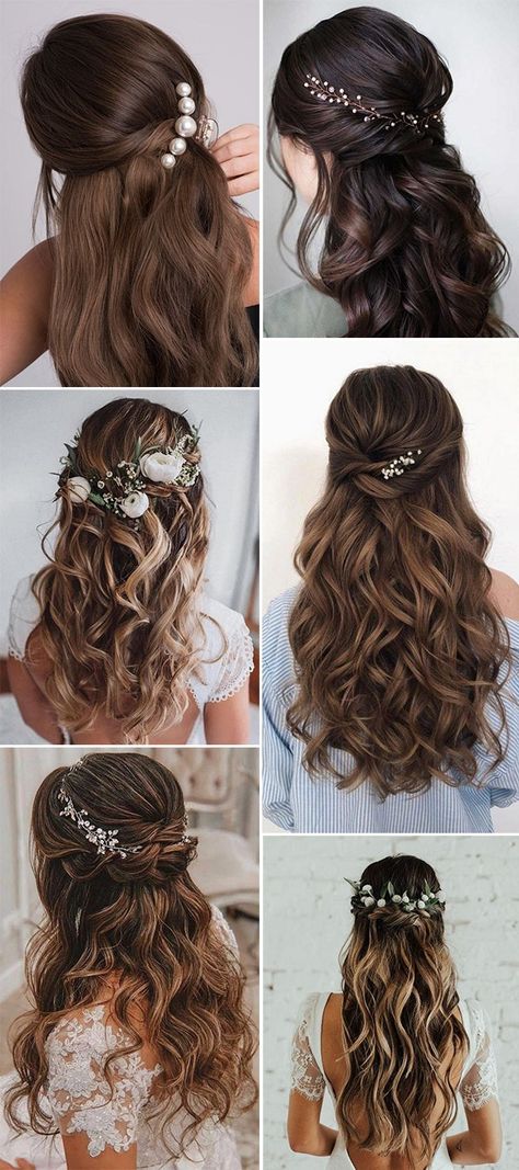 Bridal Hair Half Up, Hairstyles For Brides, Cute Prom Hairstyles, Half Up Wedding Hair, Formal Hairstyles For Long Hair, Wedding Hair Half, Long Hair Wedding Styles, Prom Hairstyles For Long Hair, Wedding Hair Inspiration