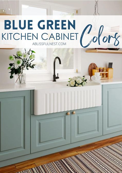 Blue Green Kitchen Cabinet Colors Blue Vs Green Kitchen Cabinets, Greenish Blue Cabinets, Painted Kitchen Cabinets Colors Modern, Light Blue Green Kitchen Cabinets, Blue And Green Kitchens, Light Blue Green Kitchen, Neutral Blue Kitchen, Light Teal Kitchen Cabinets, Coastal Kitchen Cabinet Colors