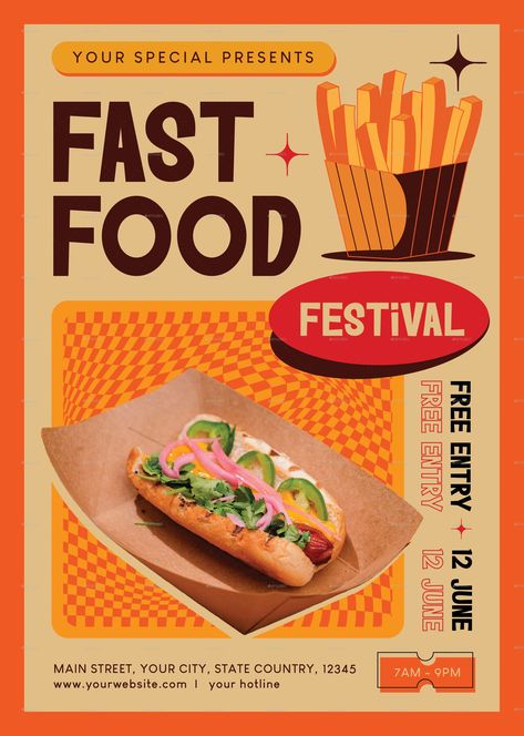 Fast Food Festival Flyer Food Giveaway Poster, Fast Food Poster Design Ideas, Food Festival Design, Odisha Food, Fast Food Poster, Food Flyer Design, Food Festival Poster, Food Giveaways, Street Food Design