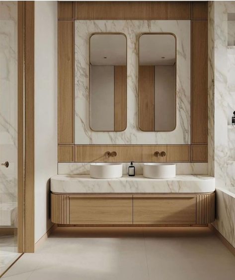 Modern Luxury Bathroom, Oak Bathroom, Vanity Design, Bathroom Design Inspiration, Minimalist House Design, Toilet Design, Bathroom Designs, Bathroom Renos, Marble Design