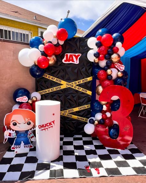 Chucky Theme #events #eventinspiration #eventinspo #inspo #eventstyle #eventplanner #styledevents #backdrop #party #kidsparty #kidspartyideas #birthday #birthdayparty #baby #balloons #balloongarland #losangeles #partyinspiration #partyinspo #moment #cumple #brissizevents #creativebrissiz #perfectgift #1stbirthday #celebration #partyballoons Chucky Themed Birthday Party, Baby Balloons, Event Inspiration, Party Rentals, Party Inspiration, Event Styling, Balloon Garland, Party Balloons, Birthday Theme