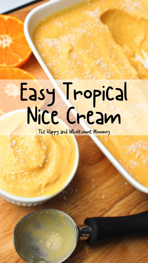 Easy Tropical Nice Cream (dairy-free) Frozen Fruit Ice Cream Healthy, Fruit Ice Cream Healthy, Yonanna Recipes, Ww Treats, Tropical Fruit Smoothie, Plant Based Dessert Recipes, Frozen Fruit Recipes, Nice Cream Recipe, Banana Nice Cream