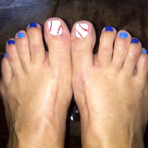 KC Royals Baseball toenails pedicure Baseball Pedicure Ideas, Baseball Toenails, Baseball Pedicure, Baseball Nail Designs, Toenails Pedicure, Pedicured Toes, Press On Nails Size, Baseball Nails, Kc Royals Baseball