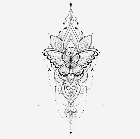 Dragon Fly Mandala Tattoo, Lotus And Butterfly Tattoo, Tattoo Ideas For Men Back, Minimalist Tattoo Back, Butterfly Leg Tattoo, Tattoo Ideas Female Finger, Finger Tattoo Minimalist, Ornamental Butterfly, Tattoo Ideas Flower