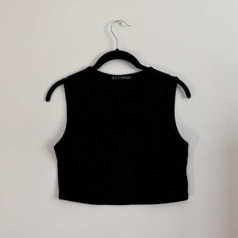 black ribbed crop top with a cutout on the chest... - Depop Ribbed Crop Top, Black Rib, Korean Fashion, Cut Out, Crop Top, Crop Tops, Black