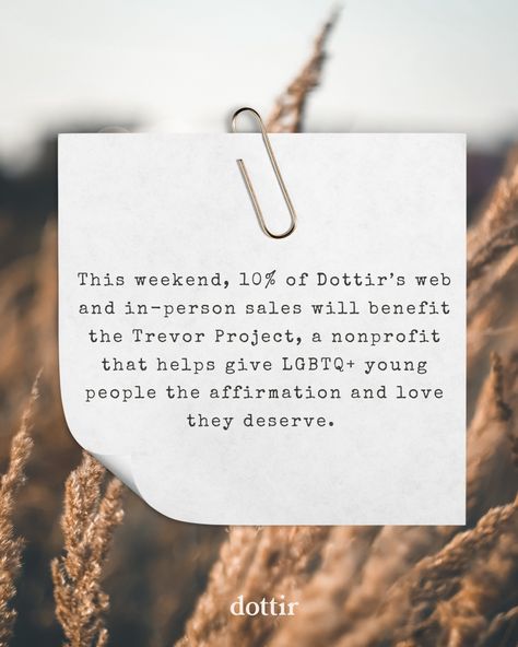 UPDATE: we raised $200 for the Trevor Project over the weekend! Thank you to everyone who shopped 🤍 Shop online this weekend or in-person with us Sunday from 10-2 at @maven.theory and we'll donate 10% of our sales to the Trevor Project. To learn more visit www.thetrevorproject.org Trevor Project, This Weekend, The Weekend, To Learn, Online Shopping, 10 Things, Quick Saves
