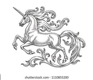 Vintage Unicorn, Mythological Animals, Unicorn Painting, Unicorn Tattoos, Unicorn Graphic, Unicorn Drawing, Unicorn Illustration, Tattoo Style Drawings, 1 Tattoo