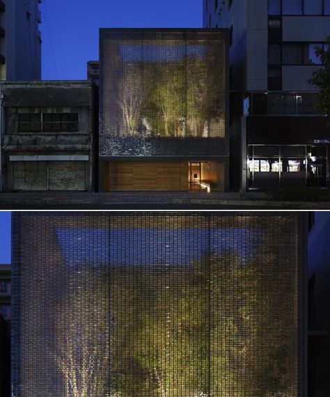 Glass Wall Design Exterior Building, Glass Building Facade, Glass Box House Architecture, Concrete And Glass Facade, Optical Glass House By Hiroshi Nakamura, School Building Design, Creative Architecture, Japanese Architecture, Green Interiors