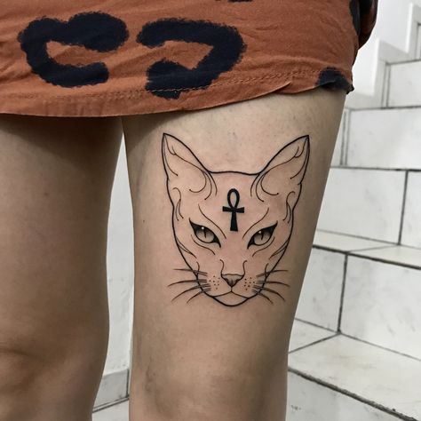 Sphinx Cat Tattoo Egyptian, Bastet Cat Tattoo, Bast Tattoo Goddesses, Egyptian Cat Tattoo Designs, Sphynx Cat Tattoo Egyptian, Spiritual Cat Tattoo, Art Frame Tattoo, Cat Tattoo Egyptian, Anubis And Bastet Tattoo